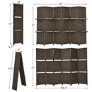 6 Panel Folding Weave Fiber Room Divider with 2 Display Shelves -Brown