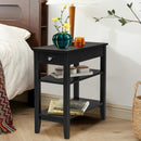 3-Tier Side End Table with Drawer Double Shelf-Black