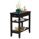3-Tier Side End Table with Drawer Double Shelf-Brown