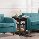 3-Tier Side End Table with Drawer Double Shelf-Brown