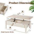 47" Lift Top Coffee Table with Hidden Compartment and Drawers-White