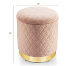 Round Storage Ottoman with Exquisite Pattern and Golden Metal Base for Bedroom