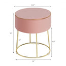 Velvet Round Footrest Ottoman with Metal Base and Non-Slip Foot Pads-Pink