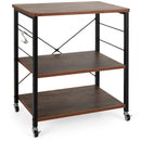 3-Tier Kitchen Baker's Rack Microwave Oven Storage Cart with Hooks-Rustic Brown