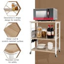 3-Tier Kitchen Baker's Rack Microwave Oven Storage Cart with Hooks-Light Brown