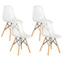 Set of 4 Dining Chairs Modern Plastic Shell Side Chair with Clear Seat and Wood Legs-Transparent