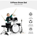 16 Inch 5-Piece Complete Kids Junior Drum Set Children Beginner Kit-Black
