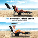 Adjustable Outdoor Beach Patio Pool Recliner with Sun Shade-Black