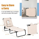 Outdoor Folding Chaise Beach Pool Patio Lounge Chair Bed with Adjustable Back and Hole-Beige