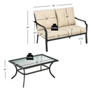 2 PCS Patio Outdoor Cushioned  Sofa Bench with Coffee Table-Beige