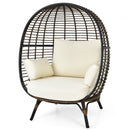Oversized Patio Rattan Egg Lounge Chair with 4 Cushions-Beige