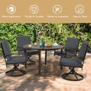 49 Inch Round Patio Dining Table Metal Slatted Table with Umbrella Hole-Brown