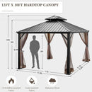 12 x 10 Feet Hardtop Gazebo 2-tier Outdoor Galvanized Steel Canopy-Brown