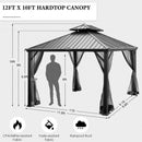 12 x 10 Feet Hardtop Gazebo 2-tier Outdoor Galvanized Steel Canopy-Gray
