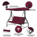 3 Seats Converting Outdoor Swing Canopy Hammock with Adjustable Tilt Canopy-Wine