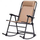Outdoor Patio Headrest Folding Zero Gravity Rocking Chair-Beige