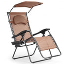 Folding Recliner Lounge Chair with Shade Canopy Cup Holder-Coffee