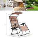 Folding Recliner Lounge Chair with Shade Canopy Cup Holder-Coffee