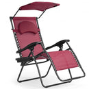 Folding Recliner Lounge Chair with Shade Canopy Cup Holder-Wine