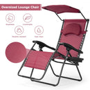 Folding Recliner Lounge Chair with Shade Canopy Cup Holder-Wine