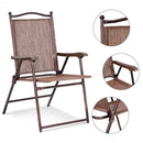 Set of 2 Patio Folding Sling Back Camping Deck Chairs-Coffee