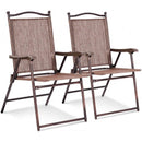 Set of 2 Patio Folding Sling Back Camping Deck Chairs-Coffee