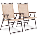 Set of 2 Patio Folding Sling Back Camping Deck Chairs-Beige