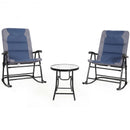 3 Pcs Outdoor Folding Rocking Chair Table Set with Cushion-Blue