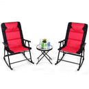 3 Pcs Outdoor Folding Rocking Chair Table Set with Cushion-Black&Red