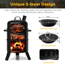 3-in-1 Portable Round Charcoal Smoker BBQ Grill Built-in Thermometer