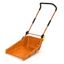 Folding Snow Pusher Scoop Shovel with Wheels and Handle-Orange
