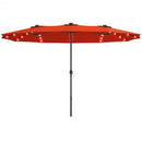 15 Ft Patio LED Crank Solar Powered 36 Lights  Umbrella without Weight Base-Orange