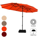 15 Foot Extra Large Patio Double Sided Umbrella with Crank and Base-Orange