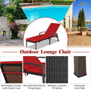 2 Pcs Patio Rattan Adjustable Back Lounge Chair-Red