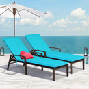 2 Pcs Patio Rattan Adjustable Back Lounge Chair with Armrest and Removable Cushions-Turquoise