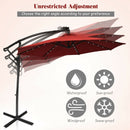 10 ft 360° Rotation Solar Powered LED Patio Offset Umbrella without Weight Base-Burgundy