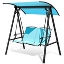 Outdoor Porch Steel Hanging 2-Seat Swing Loveseat with Canopy-Turquoise