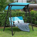 Outdoor Porch Steel Hanging 2-Seat Swing Loveseat with Canopy-Turquoise
