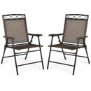 Set of 2 Patio Folding Chairs Sling Portable Dining Chair Set with Armrest