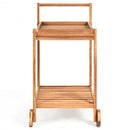 2-Tier Acacia Rolling Kitchen Trolley Cart