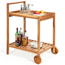 2-Tier Acacia Rolling Kitchen Trolley Cart