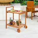 2-Tier Acacia Rolling Kitchen Trolley Cart