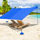 7' x 7' Family Beach Tent Canopy Sunshade w- 4 Poles-Blue