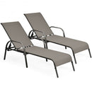 2 Pcs Outdoor Patio Lounge Chair Chaise Fabric with Adjustable Reclining Armrest-Brown