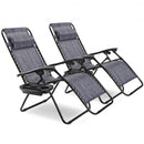 2 pcs Folding Lounge Chair with Zero Gravity-Gray