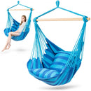 4 Color Deluxe Hammock Rope Chair Porch Yard Tree Hanging Air Swing Outdoor-Blue
