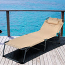 Folding Chaise Lounge Chair Bed Adjustable Outdoor Patio Beach-Beige