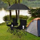 Portable Folding Picnic Double Chair With Umbrella-Black