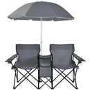 Portable Folding Picnic Double Chair With Umbrella-Gray