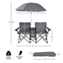 Portable Folding Picnic Double Chair With Umbrella-Gray